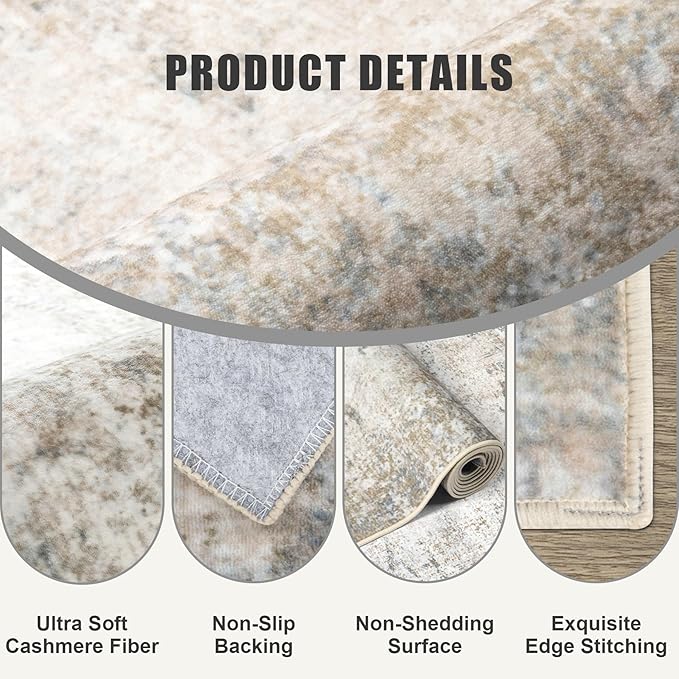 4x4 Area Rug Living Room Rug: Washable Modern Abstract Soft Thin Rug Indoor Floor No Slip Stain Resistant Carpet for Bedroom Dining Room Farmhouse Nursery Home Office - Brown Grey