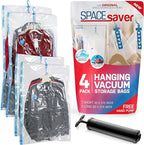 4 Pack Hanging Vacuum Storage Bags for Jackets, Clothes, Suits and Dresses – Vacuum Sealed Compression Bags with Hand Pump – Space Saver Storage Bags for Moving, Travel & Organization (2S & 2L)