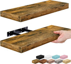 Sorbus Floating Shelves for Wall – 16 Inch Floating Shelf for Kitchen, Bedroom, Living Room, Bathroom, Home & Wall Decor - Mounted Bathroom Shelves with Invisible Brackets (Rustic Brown, 2 Pack)
