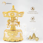 MXwcy Carousel Music Box 6.2" Classic Wind Up Music Box, Rotating Carousel Horse Christmas Table Center Piece, Gold & Ivory Vintage Home Decor, for Mom Women Birthday Gifts for Girls