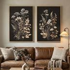 Large Framed Vintage Botanical Wall Art Set of 2, Neutral Farmhouse Moody Floral Canvas Painting Prints, Rustic Dark Academia Flower Pictures for Living Room Bedroom Kitchen Wall Decor, 24x36 Inch