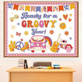Pajean Groovy Bulletin Board Retro Hippie Boho Classroom Decoration Ready for a Groovy Year Paper Cutouts for Back to School First Day Door Wall Window Chalkboard Decor