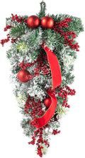 Glitzhome 25" Flocked Christmas Teardrop Door Swag with Berries, Ornaments and Pinecones Snow Dusted Hanging Garland for Front Door Indoor Holiday Decor