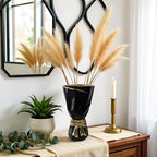 Black and Gold Bow Ceramic Vase - Flower Vases for Home Decor, Bow Decor, Boho Style, 9.65 Inch Flower Vases for Bouquet, Large Vase for Ideal Shelf Decor/Table (Black and Gold, Large)