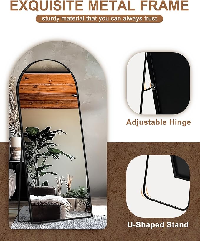 Delma Full Length Mirror, Large Floor Mirror for Wall, Bedroom, Bathroom, Living Room with Aluminium Frame (Stand, Arch 70x30, Black)