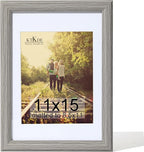KTKDE 11x15 Picture Frame,Display Pictures 8.5x11 with Mat or 11x15 Without, Tempered Glass,15 by 11 Gray Wooden Frame Wall Gallery Poster Frame best gift