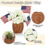 Riceshoot 4th of July Decoration Patriotic Door Hanger Basket Wreath for Front Door Woven Basket 250th Anniversary Hanging Sign with Artificial Hydrangea American Flag for Independence Day Table Decor
