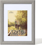 KTKDE 12x16 Picture Frame Real Glass,Poster frame Display Pictures 8.5x11 with Mat or 12x16 Without Mat, Modern Style Wood Composite Frame,Gallery Wall Frame Wooden Grey，best gift