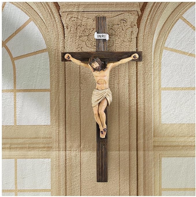Magicsculp 10.6'' Catholic Crucifix Wall Crosses - Hand Painted Jesus on the Cross, Religious Cross Gifts on Hanging Wall for Church Home Office Baptism Decor