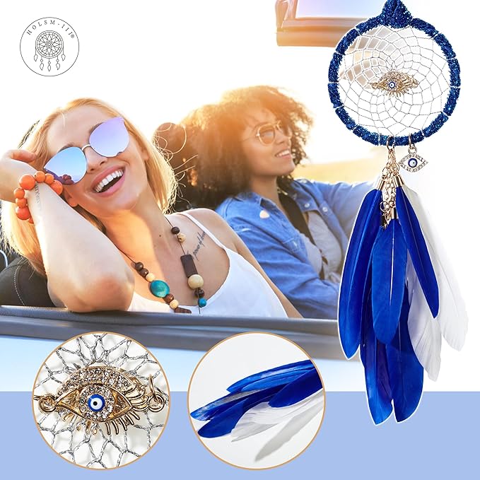 Mini Dream Catchers - Evils Eye with Goose Feather, Bluish Violet Flannel, Handmade Small Dreamcatcher for Bedroom, A Dream Catcher for Girls and Boys, Wall Decor