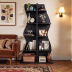 VECELO 2 Pcs Wavy Corner Shelf, Decorative 6-Tier Corner Display Bookshelf, Tall Storage Organizer for Small Spaces, Living Room or Bedroom, Black