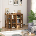 Aheaplus Corner Cabinet, Corner Storage with USB Ports and Outlets, Corners Cube Toy Storage for Small Space, Wooden Corners Bookshelf with 9 Cubes for Playroom, Bedroom, Living Room, Rustic Brown