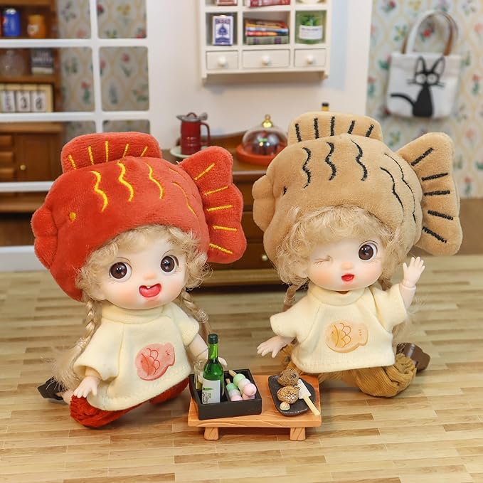 2Pcs Small Cute Collectible OB11 BJD Dolls for Girls Birthday Gift, 12 Points Articulated Anime Action Figures with Removable Clothes