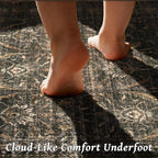 Washable 3x5 Entryway Rug, Boho Non-Slip Vintage Distress Small Rugs for Kitchen Nursery Office Bedroom, 0.3" Neutral Oriental Throw Thin Carpet with Cushioning Pad, Rust/Multi