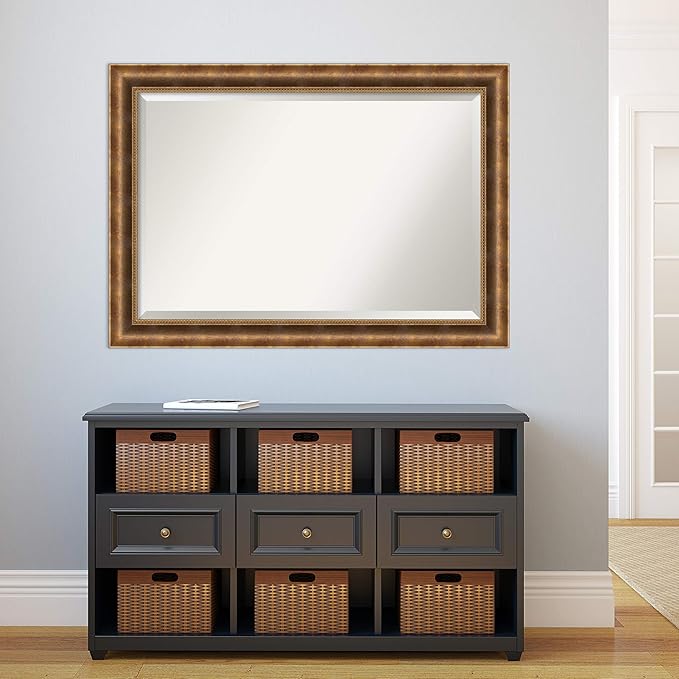Amanti Art Bronze Wall Mirror 29x41 Manhattan Bronze Rectangle Bathroom Mirror for Wall Decor Living Room, Large Traditional Wood Frame, Hangs Horizonally and Vertically, Bathroom Decor, Beveled Edge