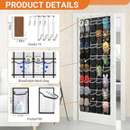 40-Pocket Over the Door Shoe Organizer - Large Mesh Pocket Hanging Shoe Organizer,Behind the Door Shoes Storage Holder Hanger (Black-W)