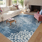 Dahlia Blue Washable Area Rugs 8x10, Low Pile Floral Bedroom Rug 8x10 Under Bed, Boho Soft Large Rug for Living Room, Non Slip Floor Carpet for Dining Room Office,Blue