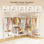 U5 Wall Mounted Closet System, Industrial Pipe Clothing Rack Garment Racks for Hanging Clothes, Heavy Duty Closet Organizers System in Wardrobe Closet, White