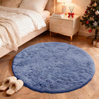 OLANLY Denim Blue Round Rugs for Bedroom - Machine Washable, 4 ft Circle Area Rugs for Living Room, Soft and Fluffy Shaggy Carpet for Teen Girl and Boys, Nursery Rooms, Dorms, Home Decor Aesthetic