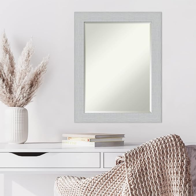Amanti Art White Wall Mirror 28x22 Shiplap White Rectangle Bathroom Mirror for Wall Decor Living Room, Medium Cottage Wood Frame, Hangs Horizonally and Vertically, Bathroom Decor, Beveled Edge