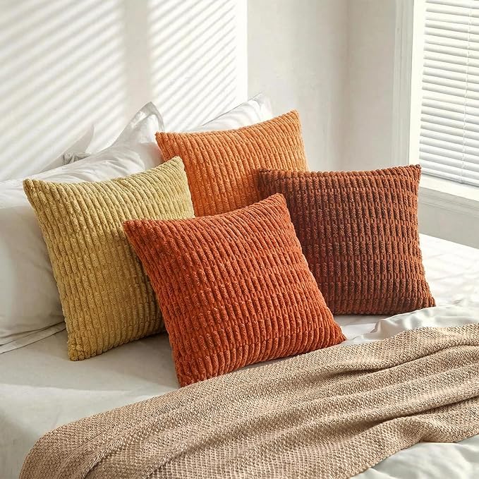 Fancy Homi 4 Packs Decorative Throw Pillow Covers for Living Room Couch Bed, Modern Farmhouse Boho Home Décor Accent Cushion Case, 26" x 26", Burnt Orange Series