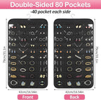1 Pack Hanging Jewelry Organizer, 80 Clear Pockets earring organizer and storage, Accessories holder organizer for Closet, Jewelries, Necklace, Travel