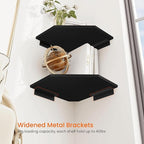 Homode Corner Floating Shelves, Corner Shelves Wall Mounted with Cord Hole, 4 Tier Diamond Shape Corner Hanging Shelving for Wall Storage, for Cable Box, TV Cords, Books, Plants, Black