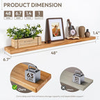 Marsmiles 48 inch Floating Shelves for Wall Solid Elm Wood Wall Mounted Shelves|Rustic Long Floating Shelves with Invisible Bracket for Bathroom Kitchen|Rounded Edge|Natural, 1 Pack
