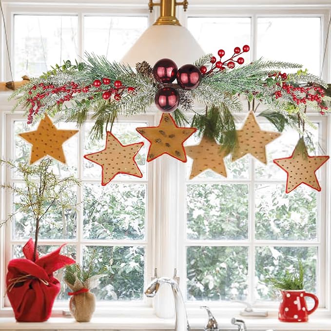 CISDUEO Christmas Decoration Floral Greenery with Berries and Christmas Balls Red Pinecone 27.55 Inch Wreath Xmas Door Swag for Front Door Festival Decor Wall Arch Window