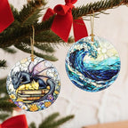 Christmas Ornaments, 2.8 Inch Ceramic Hanging Ornament, Christmas Tree Ornaments, Xmas Decorations, Holiday Decorations, Holiday Party Gifts, and Xmas Gift Ideas - Ocean Wave