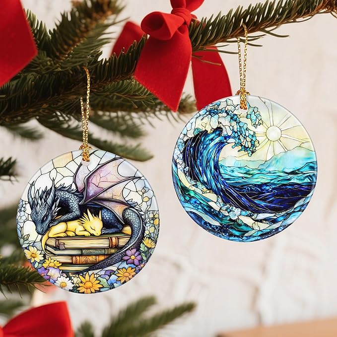Christmas Ornaments, 2.8 Inch Ceramic Hanging Ornament, Christmas Tree Ornaments, Xmas Decorations, Holiday Decorations, Holiday Party Gifts, and Xmas Gift Ideas - Ocean Wave
