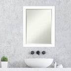 Amanti Art White Wall Mirror 27x21 Basic White Narrow Rectangle Bathroom Mirror for Wall Decor Living Room, Medium Casual Wood Frame, Hangs Horizonally and Vertically, Bathroom Decor, Beveled Edge