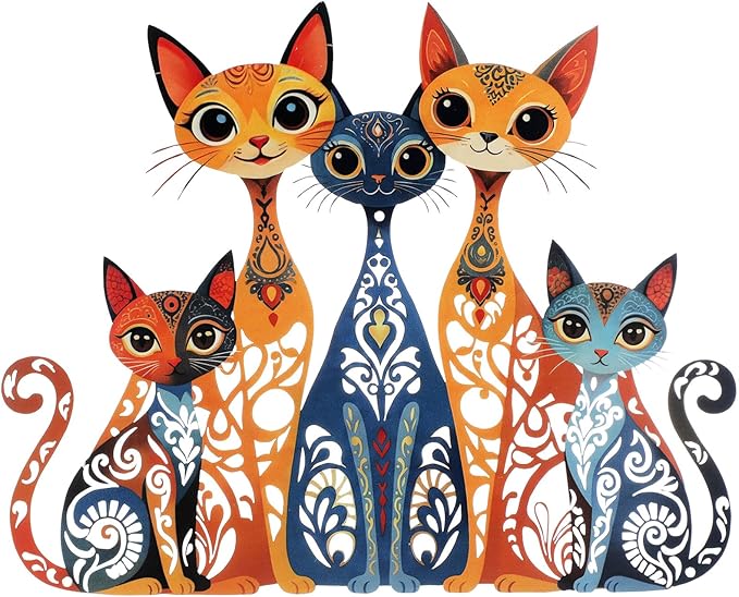 Wesiti Cat Wall Art Decor Iron Wall Sculptures Decor for Cats Lover 10.6 x 13.15 Inches Colorful Retro Mid Century Cat Signs for Home Living Room Bedroom Kitchen Office(Stylish)