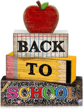Lineshading 4 Pcs Back to School Table Decorations Retro Red Apples Decor Back to School Tiered Tray Decor Apple Centerpieces Rustic Wood Pencil Block Sign Farmhouse Gifts for Class Party Home Shelf