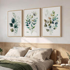 Framed Green Botanical Wall Art for Living Room, 3 Piece Neutral Minimalist Watercolor Leaf Canvas Painting Prints, Modern Farmhouse Boho Sage Green Plant Artwork for Bedroom Kitchen Wall Decor