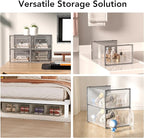 X-Large Shoe Storage Box, 15 Pack Clear Plastic Stackable Shoe Organizer for Closet, Interlocking Design Shoe Container Bins for Sneakers, Foldable Shoe Rack with Lids, Gray