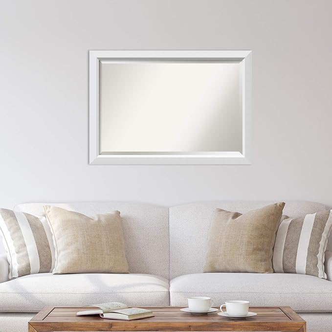 Amanti Art White Wall Mirror 28x40 Blanco White Rectangle Bathroom Mirror for Wall Decor Living Room, Large Modern Wood Frame, Hangs Horizonally and Vertically, Bathroom Decor, Beveled Edge