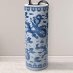 Red Lantern 24" Dragon Blue & White Porcelain Umbrella Stand for Indoor/Outdoor Use in Garden Entryway Living Room Boho Eclectic Modern Contemporary Classic Traditional Style Decor