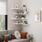 4-Tier Corner Floating Shelves, Rustic Pine L-Shaped Shelves for Creative Wall Storage in Bedroom, Bathroom & Any Room - White