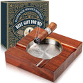 Wood Cigar Ashtray Cigarettes Ashtrays for Indoor Outdoor Patio Home Office Use Square Wooden Brown Cigar Ash Tray Gifts for Men with GIFT BOX (Classic)