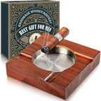 Wood Cigar Ashtray Cigarettes Ashtrays for Indoor Outdoor Patio Home Office Use Square Wooden Brown Cigar Ash Tray Gifts for Men with GIFT BOX (Classic)