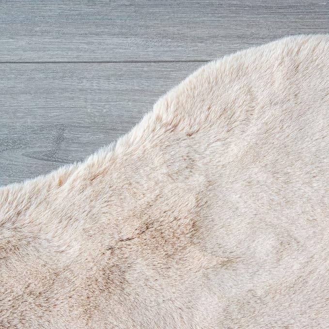 Light Brown Beige Plush Faux Rabbit Shaggy Fur Area Rugs for Living Room Washable Fuzzy Rug Runner Small 2x4 Nursery Rug