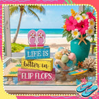 Yuntau 4 Pcs Summer Decorations for Home Flip Flops Table Decorations Wooden Sign Beach Table Centerpiece Summer Tiered Tray Decor Decorative Faux Book Stack Block for Office Coffee Mantel Shelf