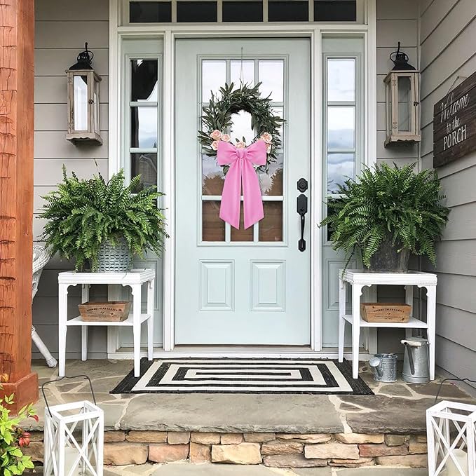 2 Pcs Pink Wreath Sash for Front Door Linen Wreath Ribbon Bow for Yard Porch Garland Home Decor