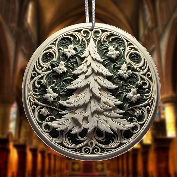 Jabihome Christmas Ornaments 2025, Exchange for Women, Men, Collectible Dated Year Ornaments for Tree, Unique Acrylic Suncatcher, Printed Stained Glass Effect Decor (Swirl Pine)