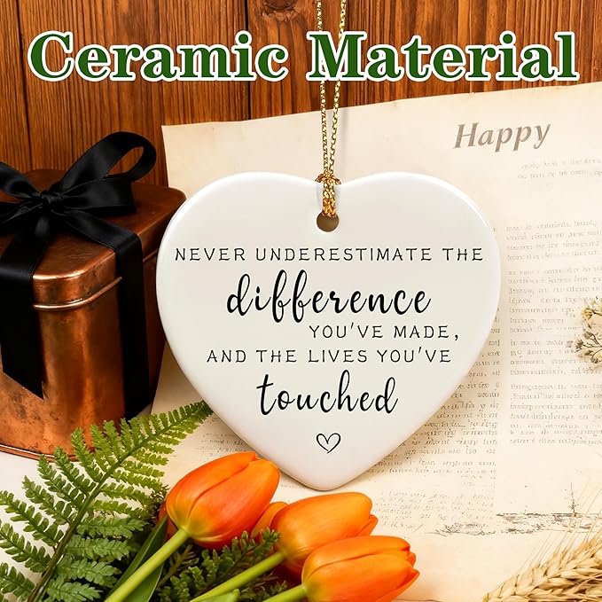 Never Underestimate the Difference You’ve Made, and the Lives You’ve Touched - Appreciation, Farewell, Going Away, Goodbye, Leaving & Retirement Gifts for Coworker, Employee | Heart Christmas Ornament