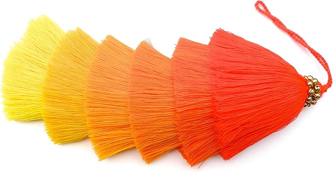 Tassellini Multi-Colored Layered Large Cotton Tassel with Hanging Loop for Furniture Décor, Home or Handbag Accessory (Red)