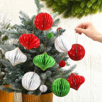 TecUnite 50 Pcs Christmas Paper Honeycomb Ornaments for Tree Vintage 3D Mini Glitter Edge Paper Christmas Ornament Honeycomb Tree Hanging Neutral Boho Holiday Xmas Party Decoration(Red White Green)