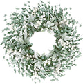Sggvecsy Artificial Greenery Leaves Wreath for Front Door 22 Inch Greenery Boxwood Wreath with Flocked Lambs Ear White Berries for Spring Summer Farmhouse Wall Home Indoor Outdoor Decor