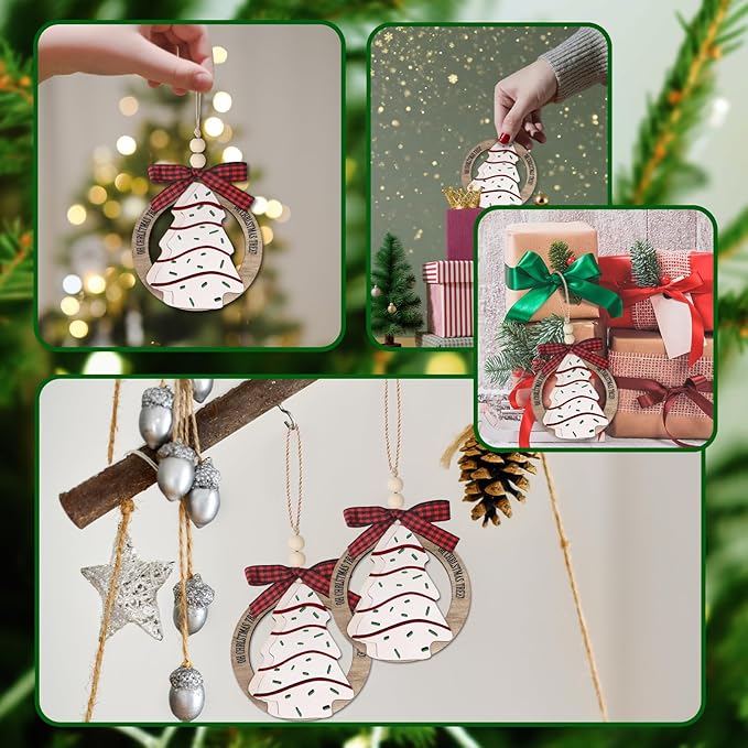 Christmas Wreath Ornaments for Trees Decorations, Wooden Bell Hanging Charms Xmas Tree Decorative DIY Craft Hanging Ornaments for Christmas Decorations